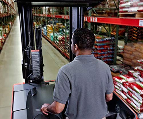 Raymond reach truck, reach forklift in operation